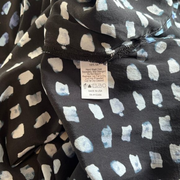 Amour Vert 100% Silk Black & Blue Abstract Print Midi Dress - Size XL - Picture 5 of 5